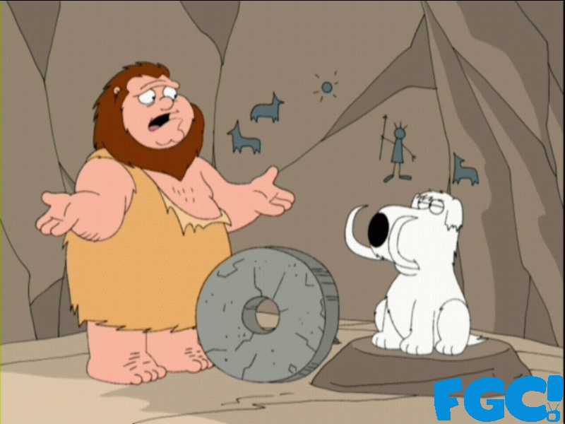 Brian and Peter Griffin as cavemen on Family Guy